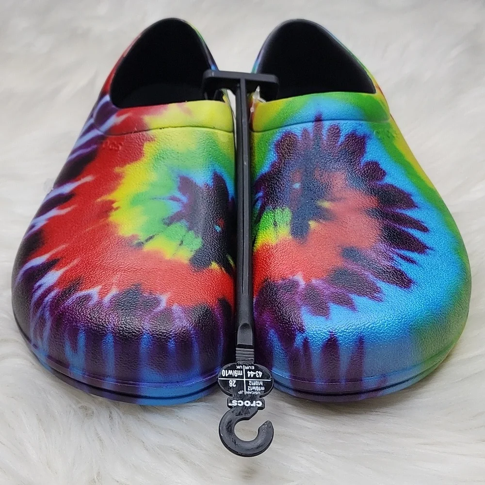 Crocs At Work On The Clock Graphic Work Slip On Shoes Tye Dye